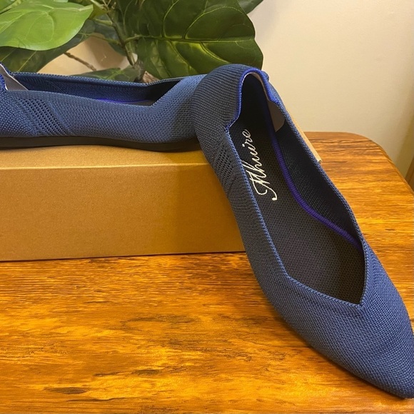 Mhuire Pointed Toe Breathable Washable Blue Knit Flat - Picture 2 of 8